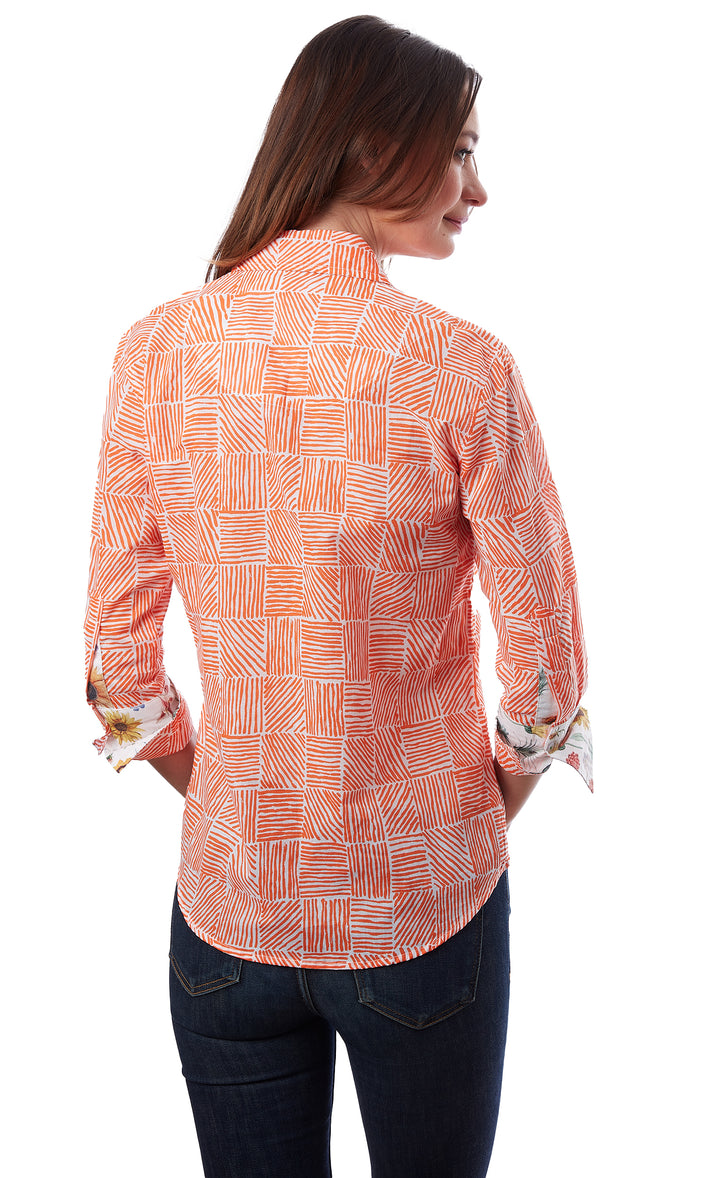 3/4 Sleeve Rome Shirt Orange Wht Geo XS / 4023-S804-XS
