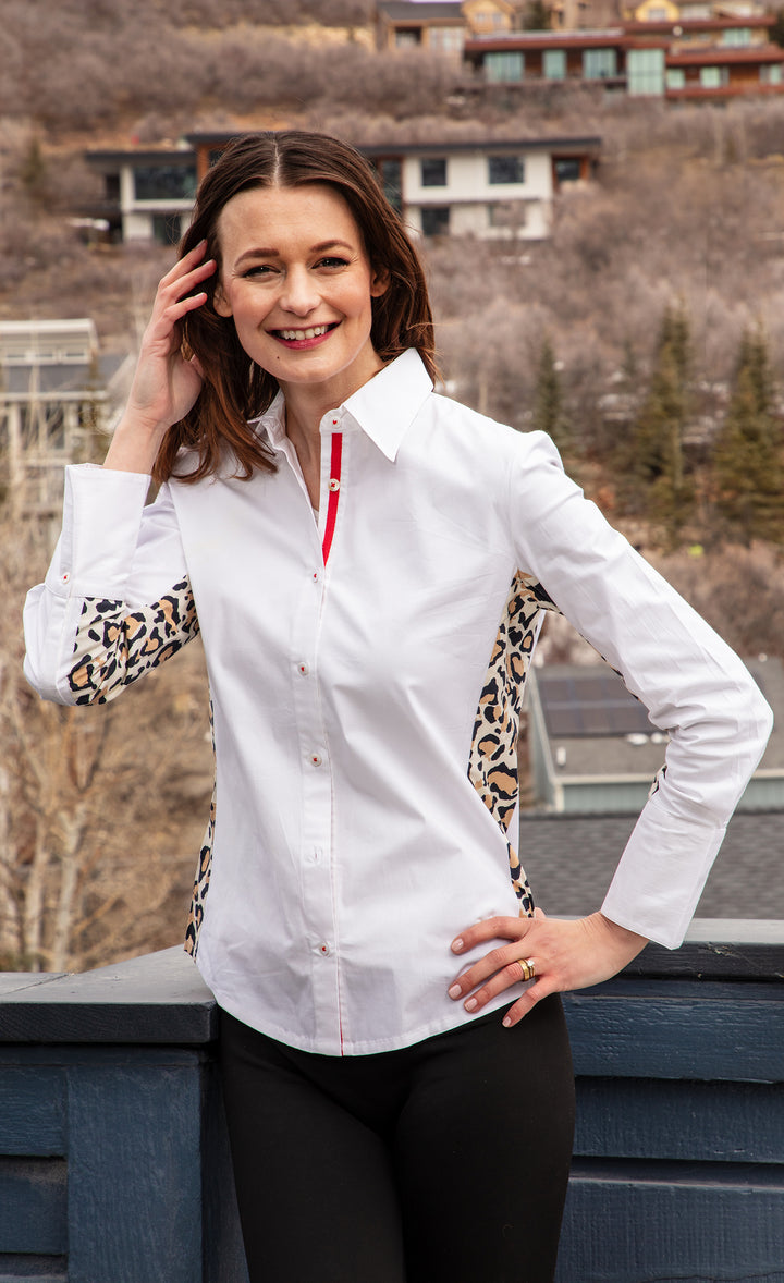 White Shirt with Leopard Inserts