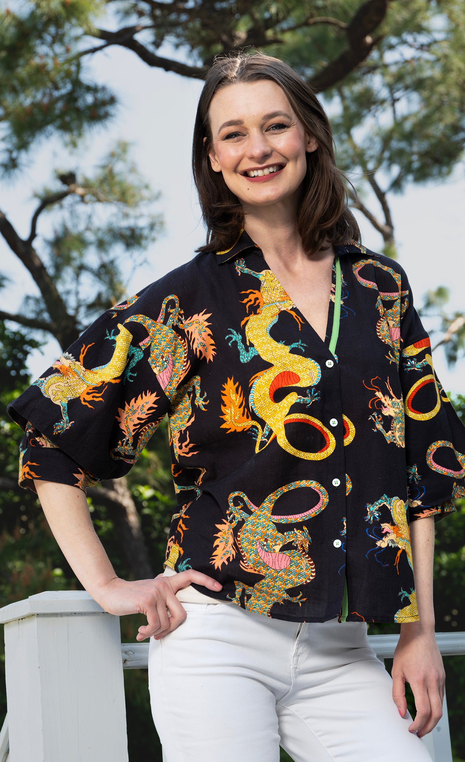 Milano Top Black Dragon Print – Dizzy-Lizzie