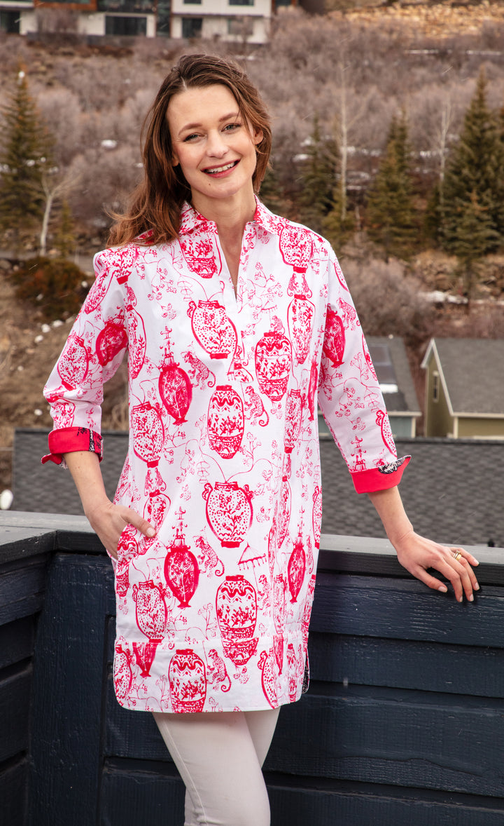 Vail Tunic Pink White Chinoiserie
