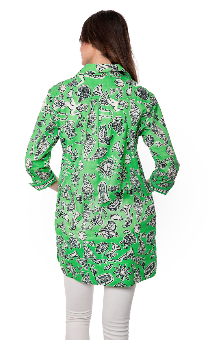 Vail Tunic Green Whimsy Print