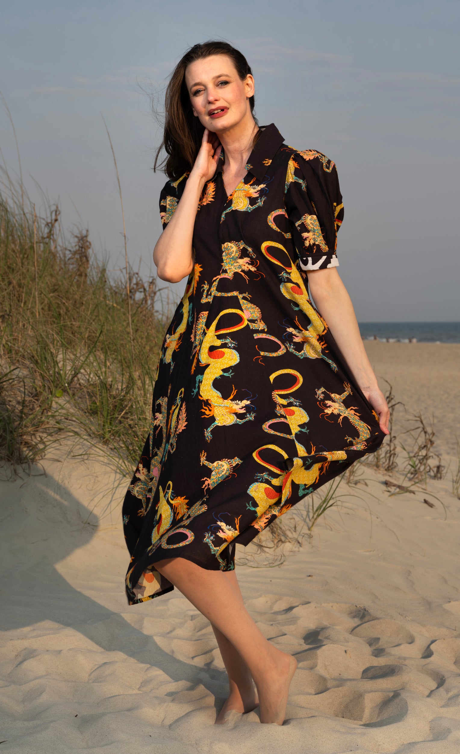 Montauk Dress Black Dragon Print – Dizzy-Lizzie