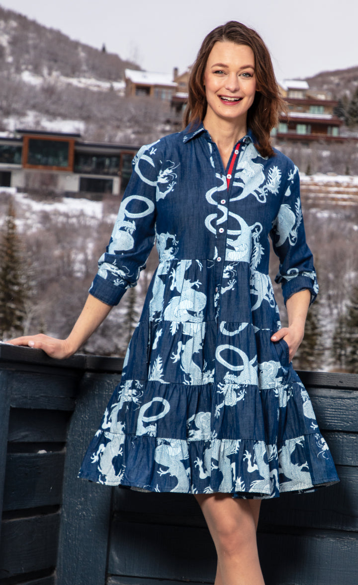 Delray Dress Denim Dragon