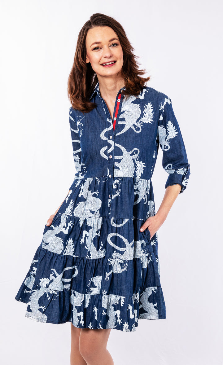 Delray Dress Denim Dragon