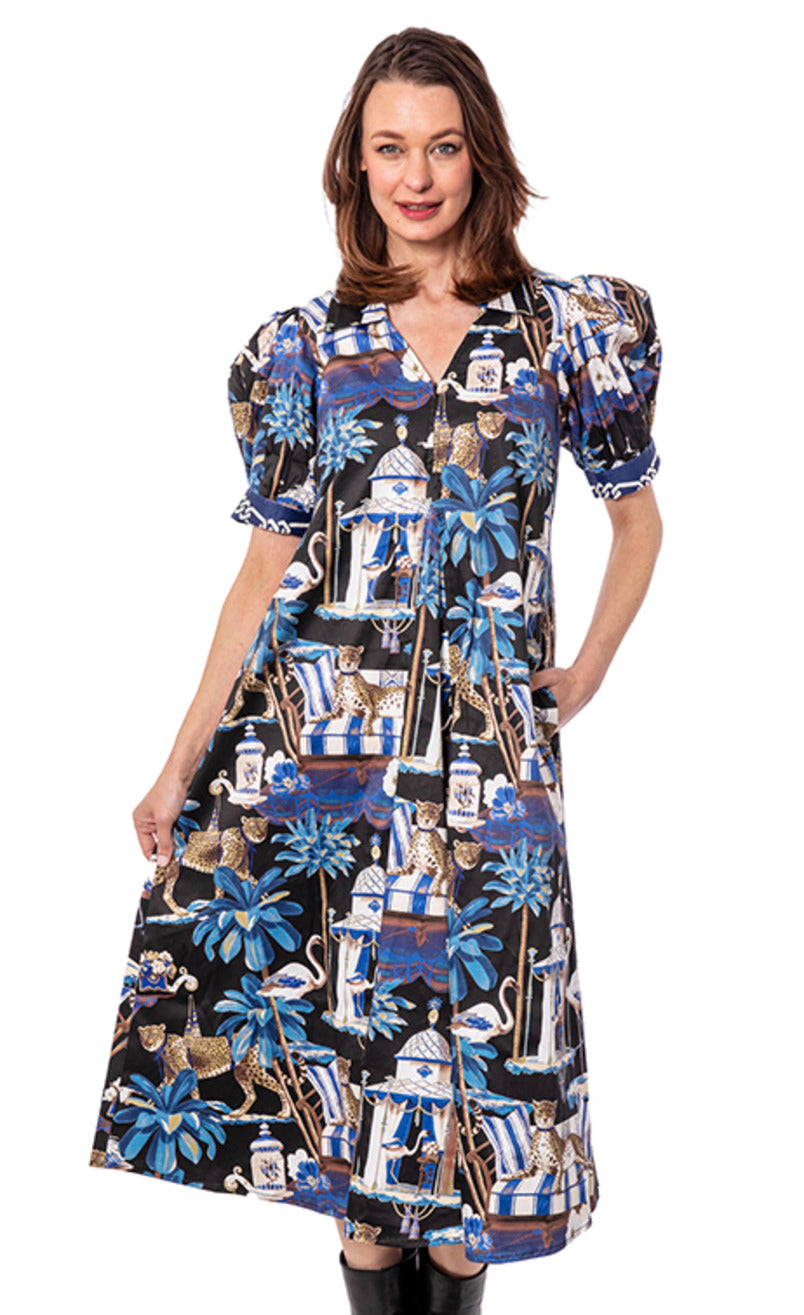 Montauk Dress Navy Pavilion Print