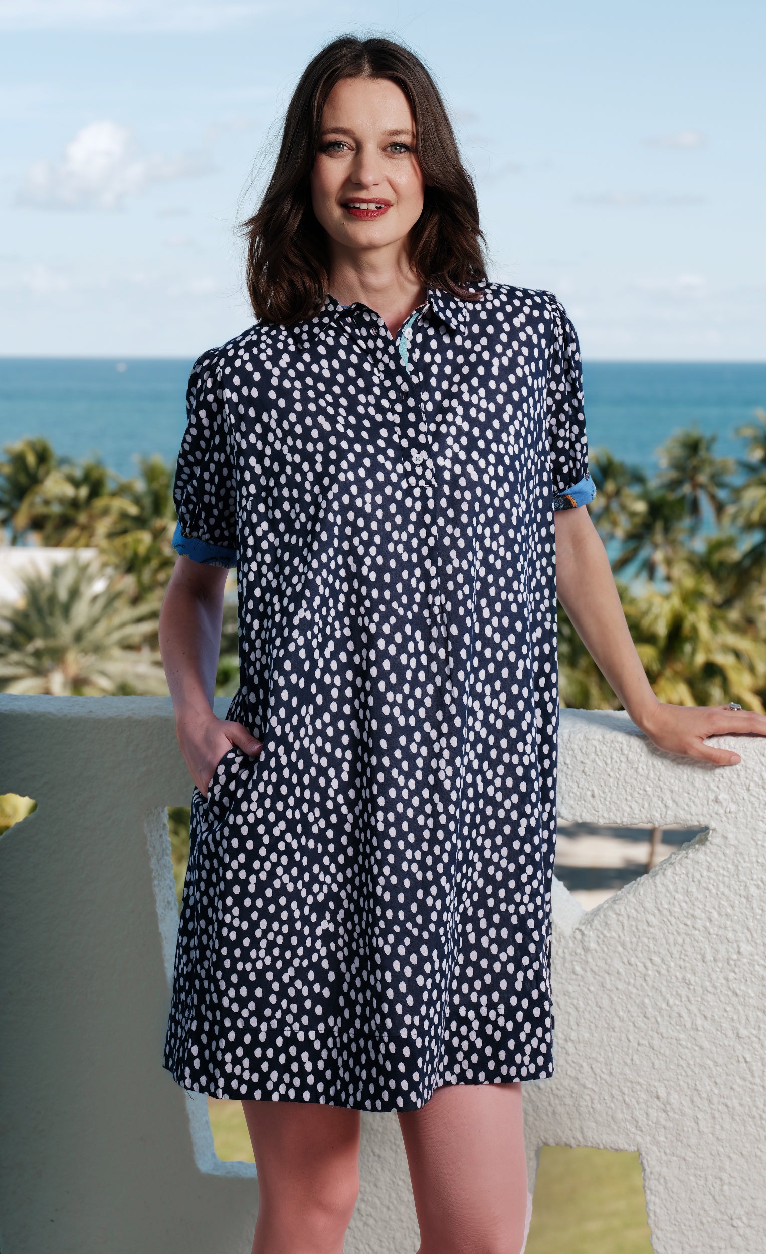 Left Bank Puff Sleeve Dress Navy White Polka Dots – Dizzy-Lizzie