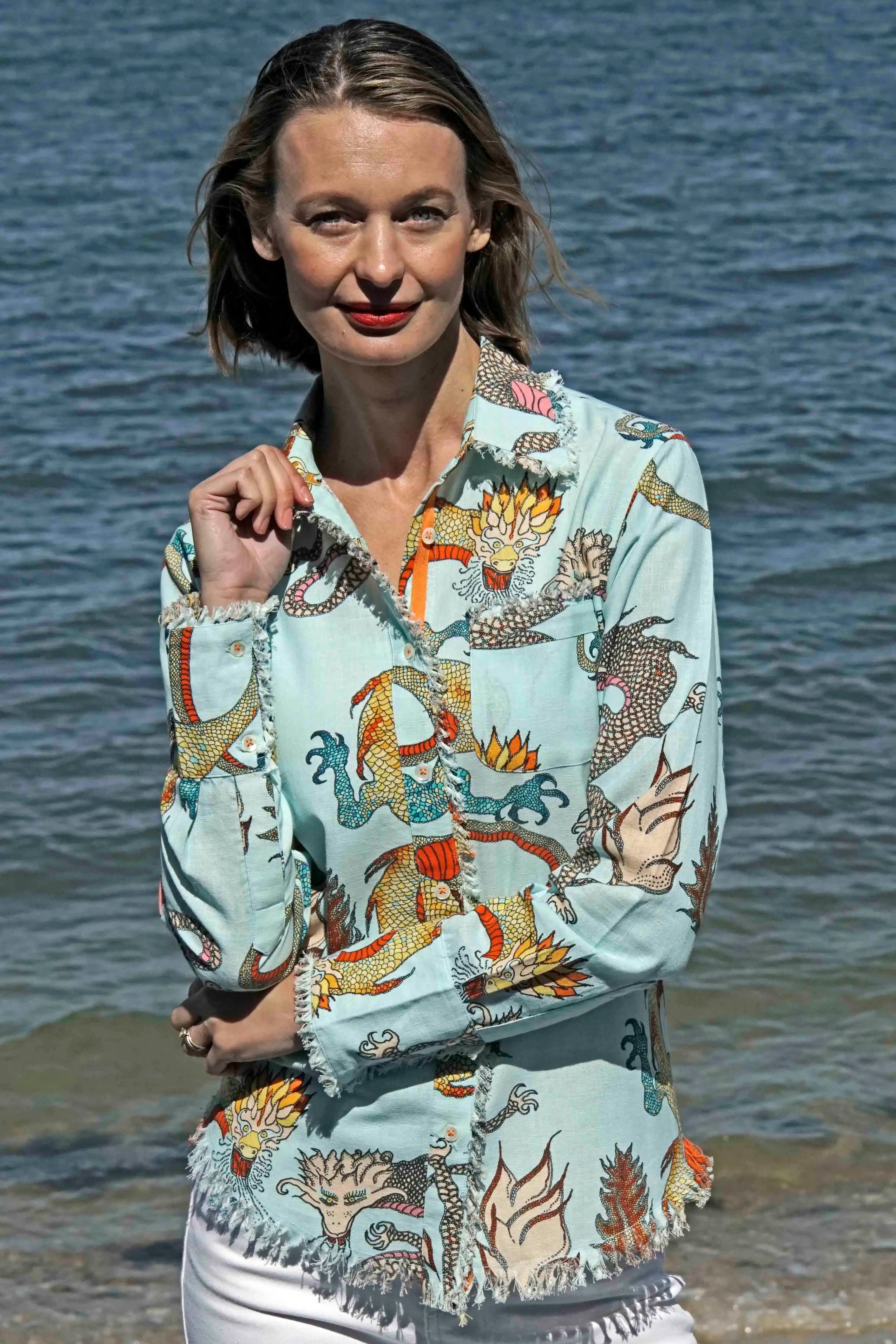 Silk Hawaiian Shirt With Water Tiger 