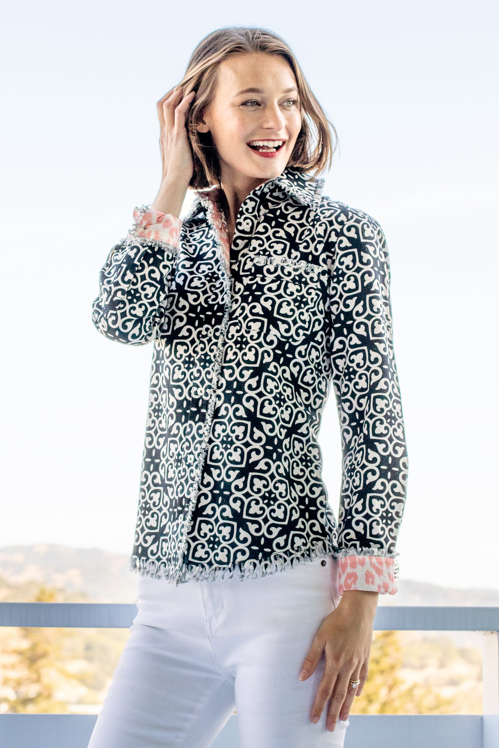 Cape Cod Shirt with Black & White Geometric Print – Dizzy-Lizzie