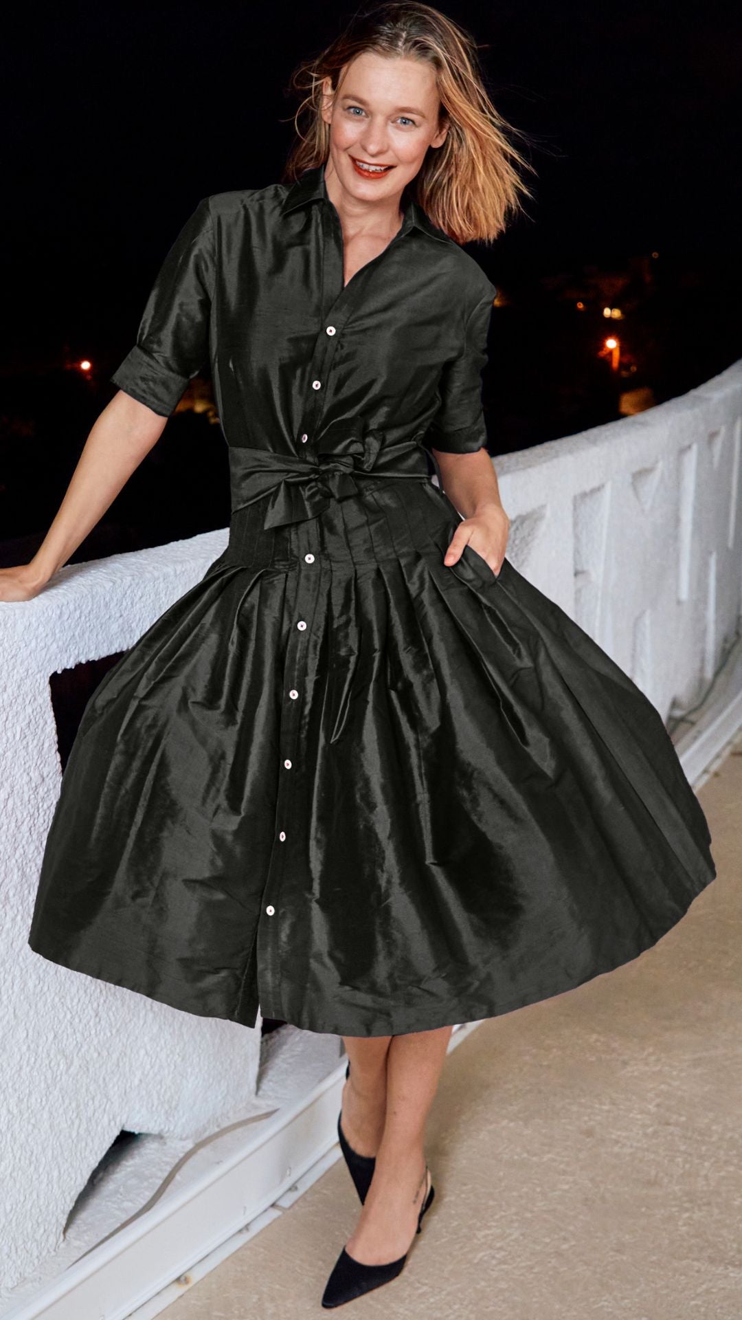 black satin dress knee length Calvin Klein pleated Tiered black Satin cocktail dress Knee Length Bodycon 2