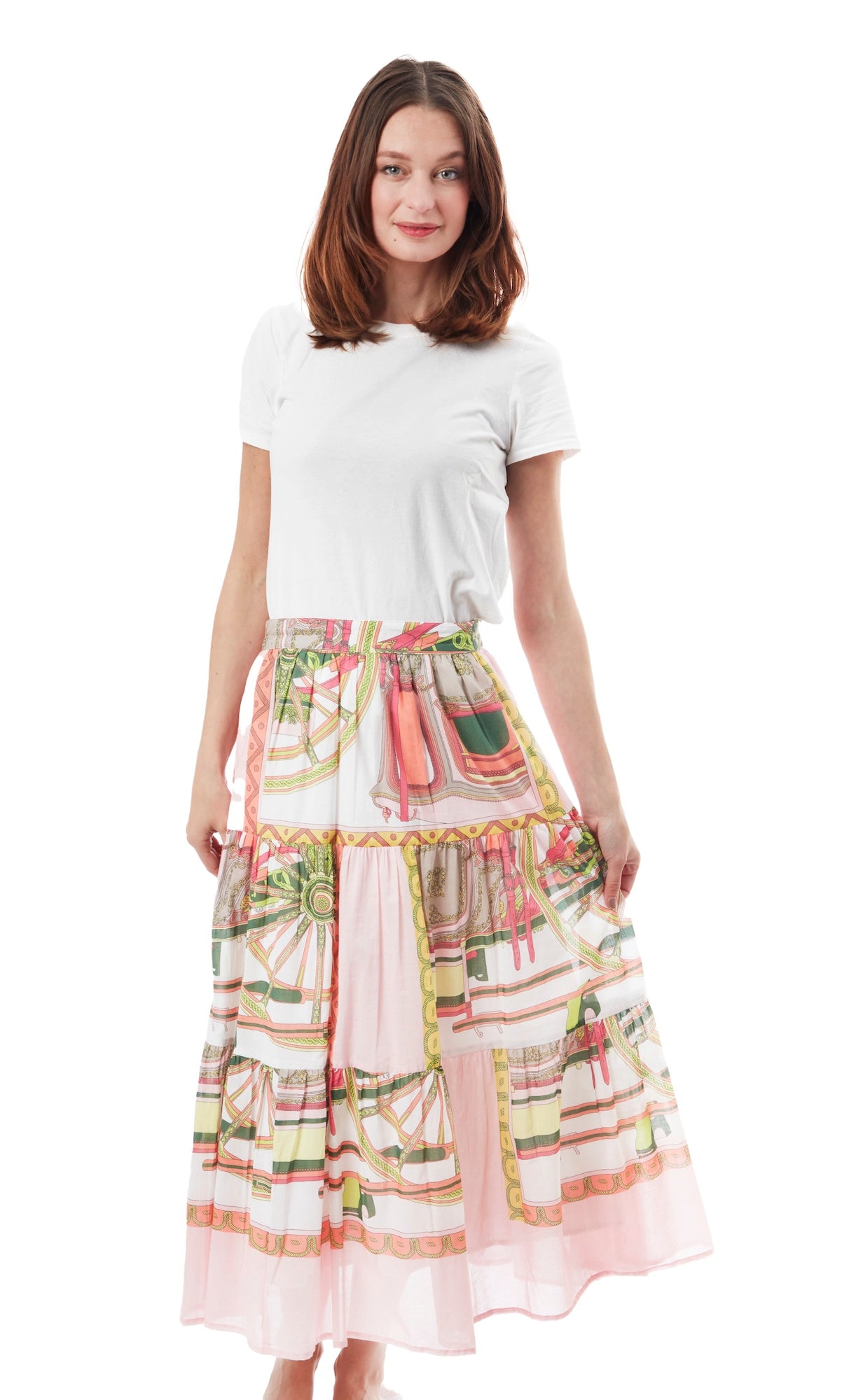 Woodstock Skirt Pink Wheel Print XS / 3000-R1612