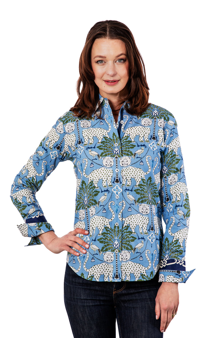 Rome Shirt Blue Ground with Cheetahs