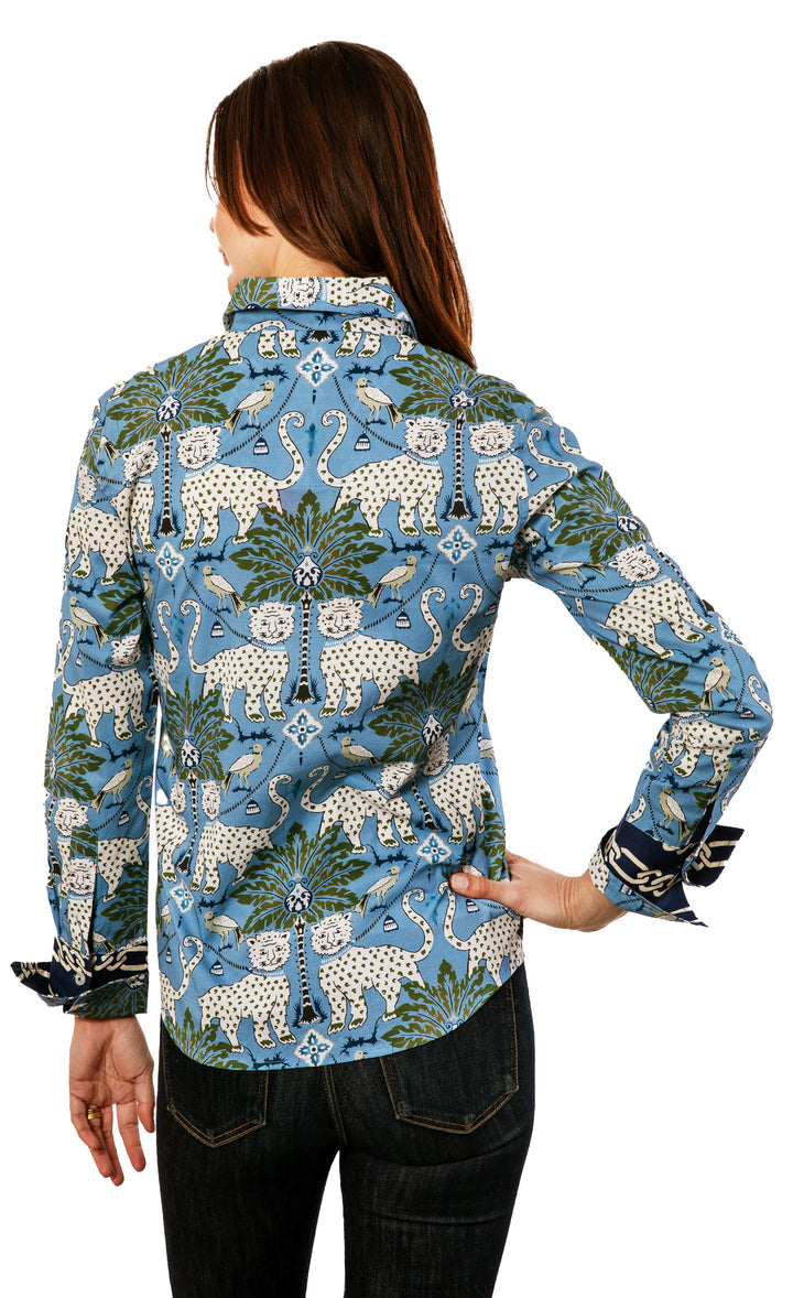 Rome Shirt Blue Ground with Cheetahs