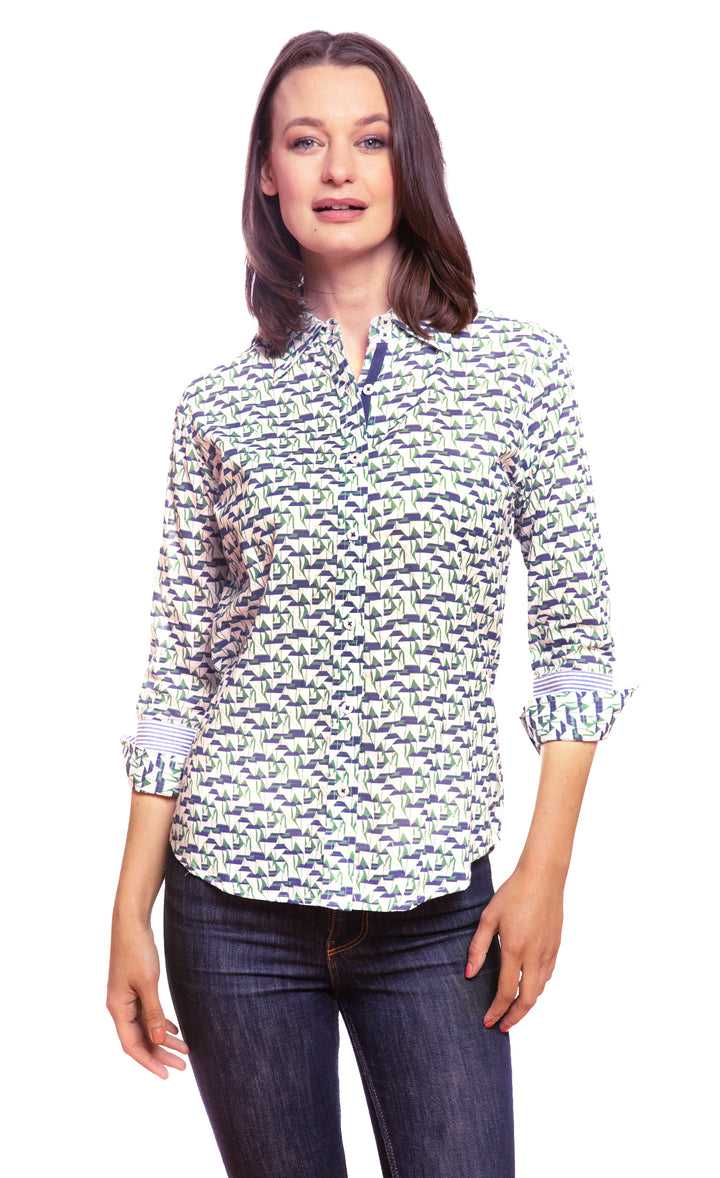 3/4 Sleeve Blouse Little Boats Print