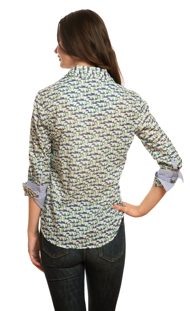 3/4 Sleeve Blouse Little Boats Print