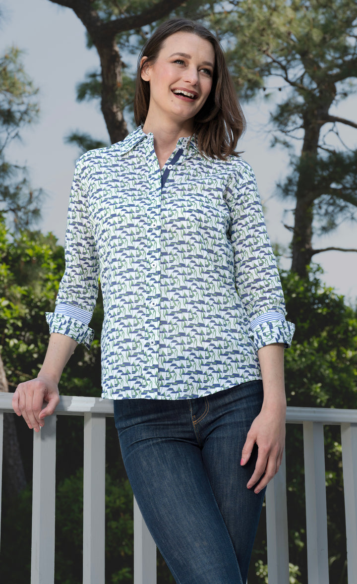 3/4 Sleeve Blouse Little Boats Print