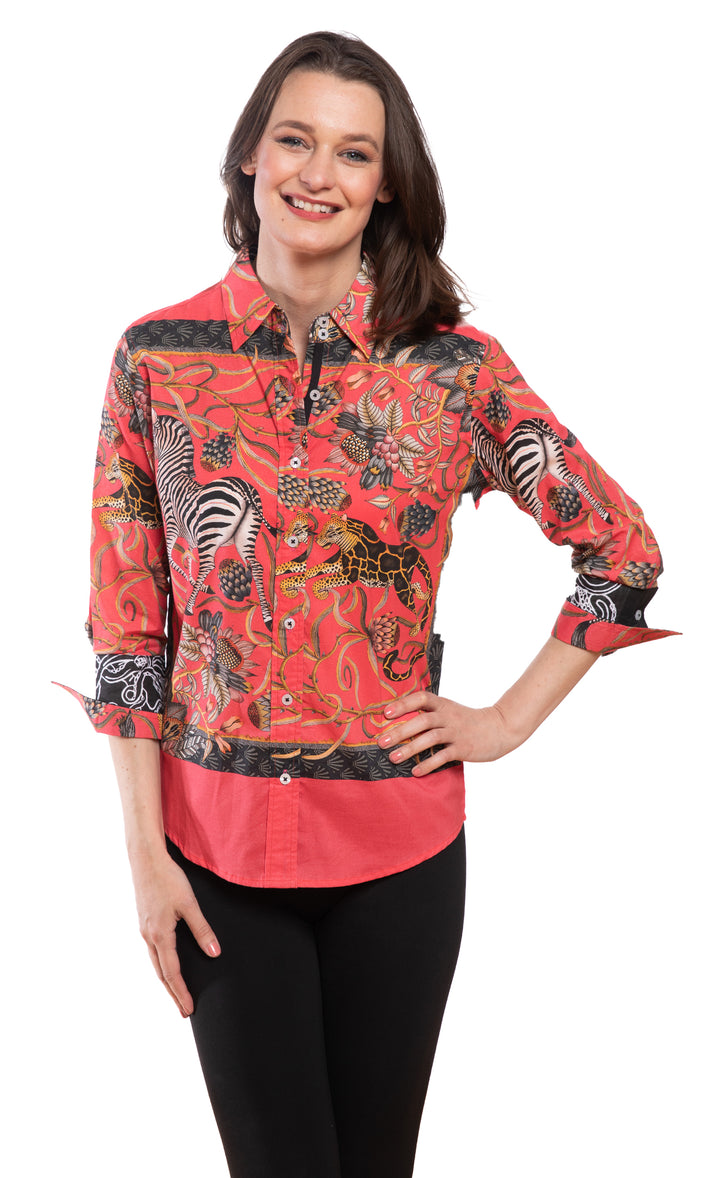 3/4 Sleeve Blouse Pink Zebra Print
