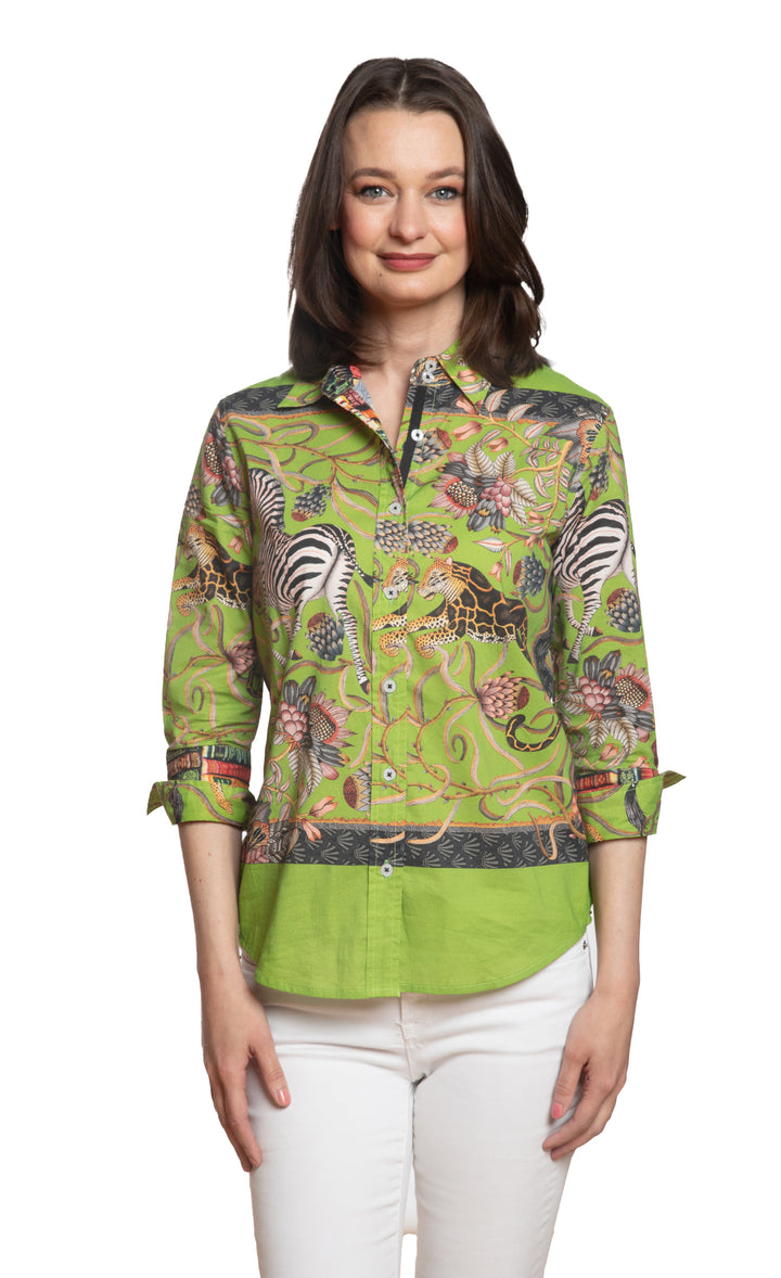 3/4 Sleeve Blouse Green Zebra Print