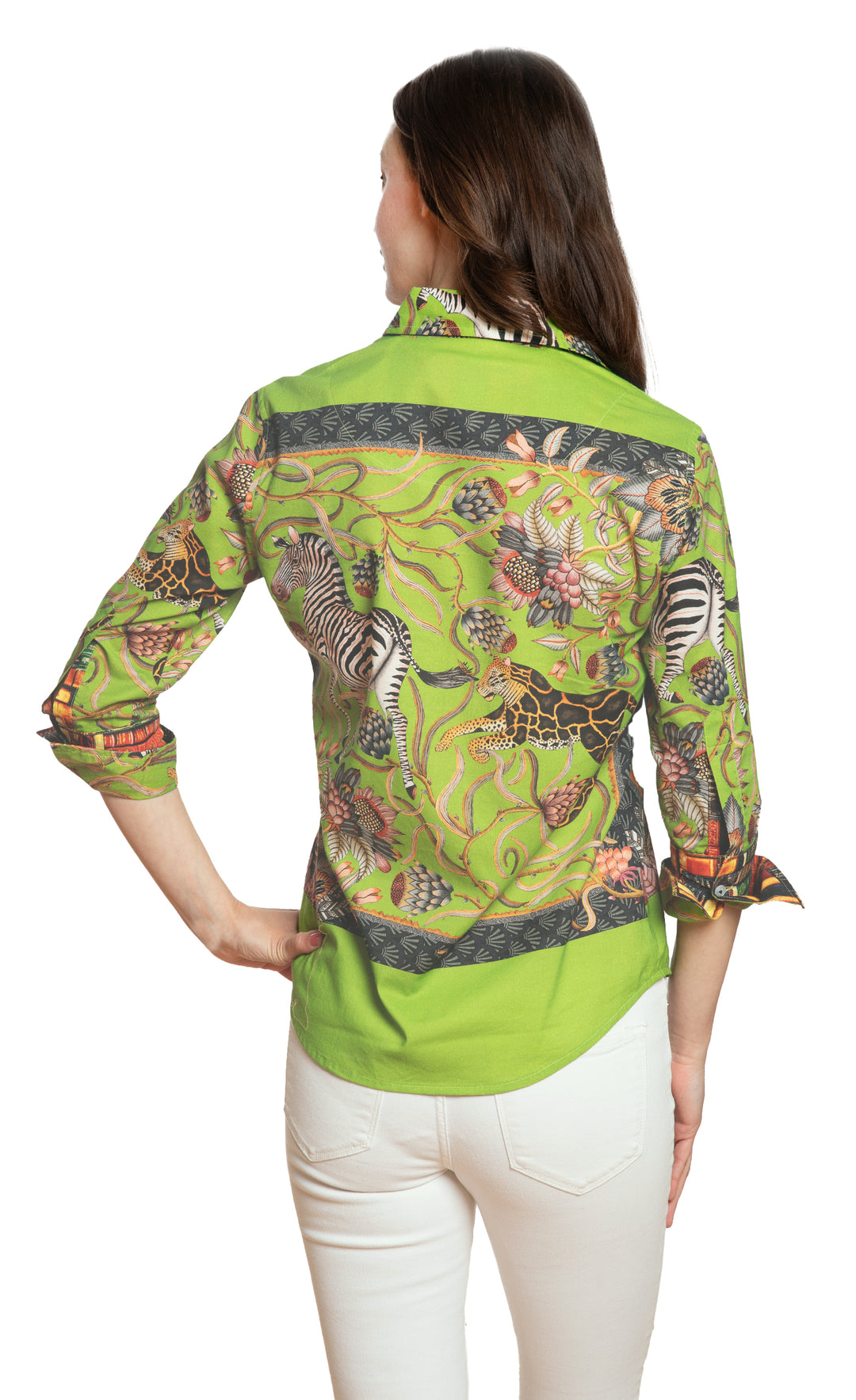 3/4 Sleeve Blouse Green Zebra Print