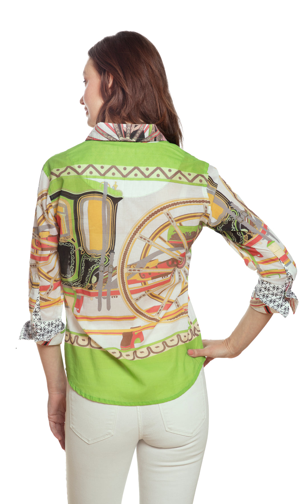 3/4 Sleeve Blouse Green Coach Print