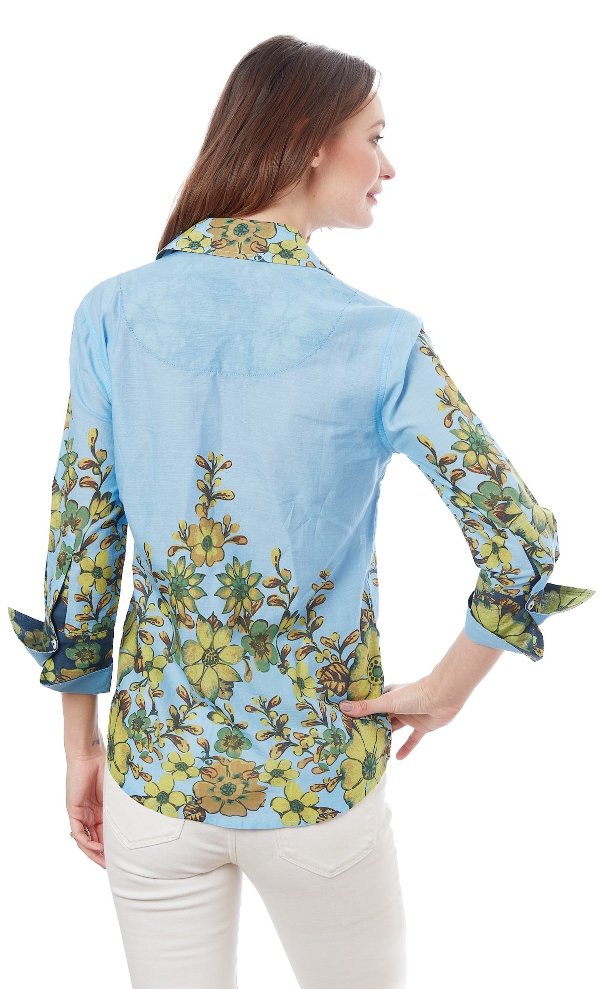 3/4 Sleeve Rome Shirt Light Blue And Leaves XS / 4023-R616L