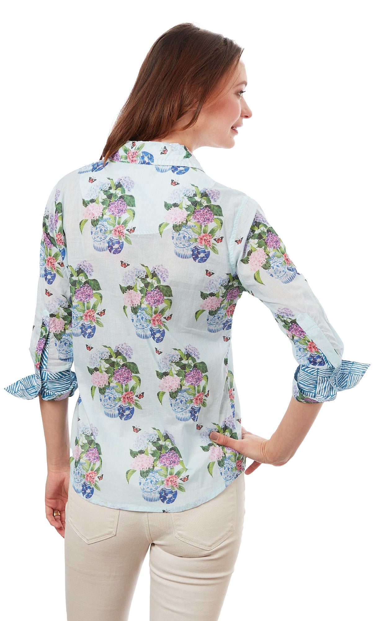 Rome 3/4 Sleeve Hydrangeas Print XS / 4023-R801