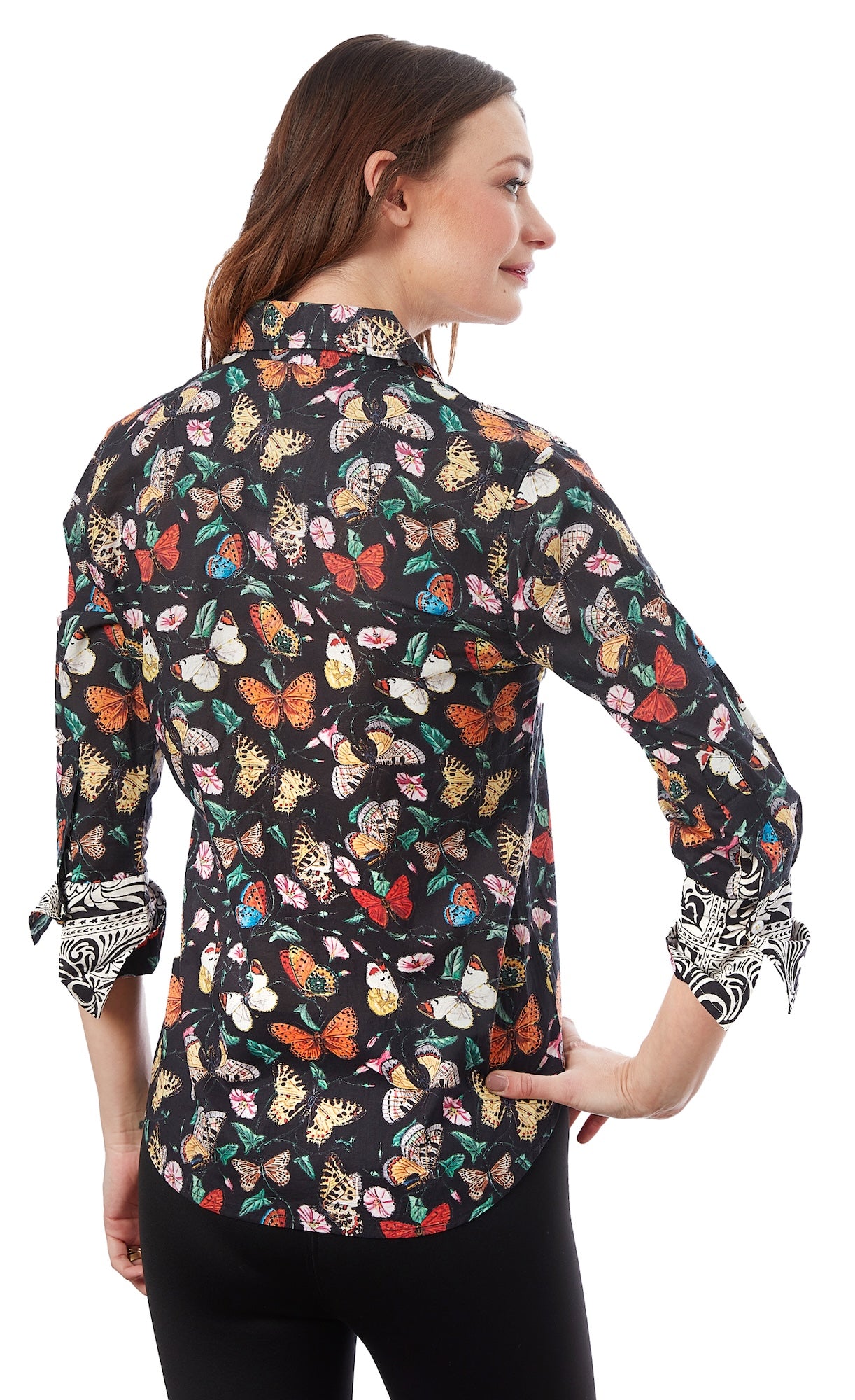 3/4 Sleeve Rome Shirt Black Butterflies XS / 4023-R9240