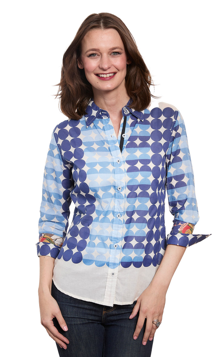 3/4 Sleeve Rome Shirt Multi Blue Dot