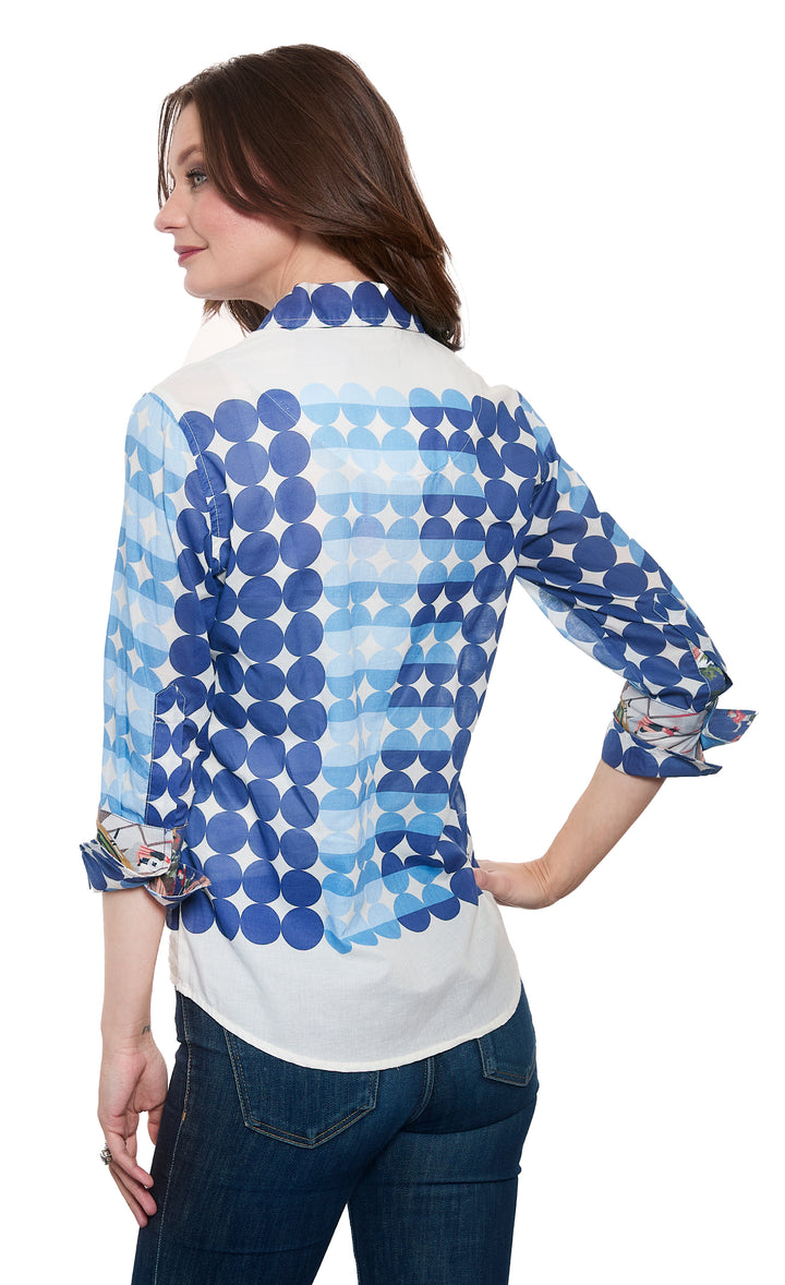 3/4 Sleeve Rome Shirt Multi Blue Dot