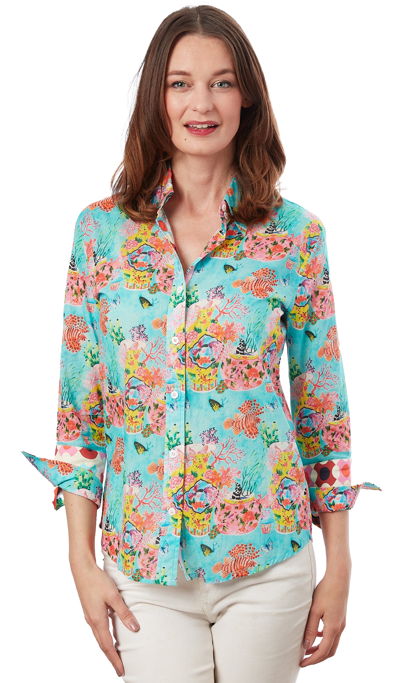 3/4 Sleeve Rome Shirt, Floral Dragon XS / 4023-S725-XS