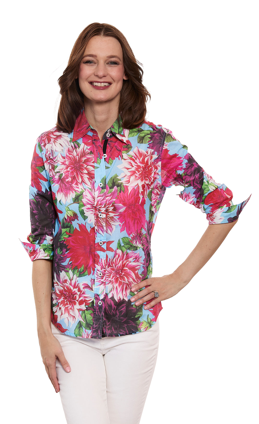 3/4 Sleeve Rome Voile Dahlias