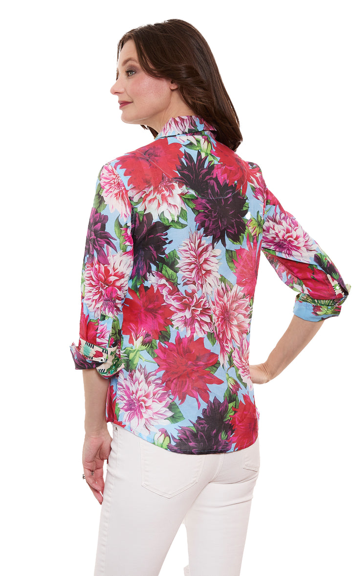 3/4 Sleeve Rome Voile Dahlias