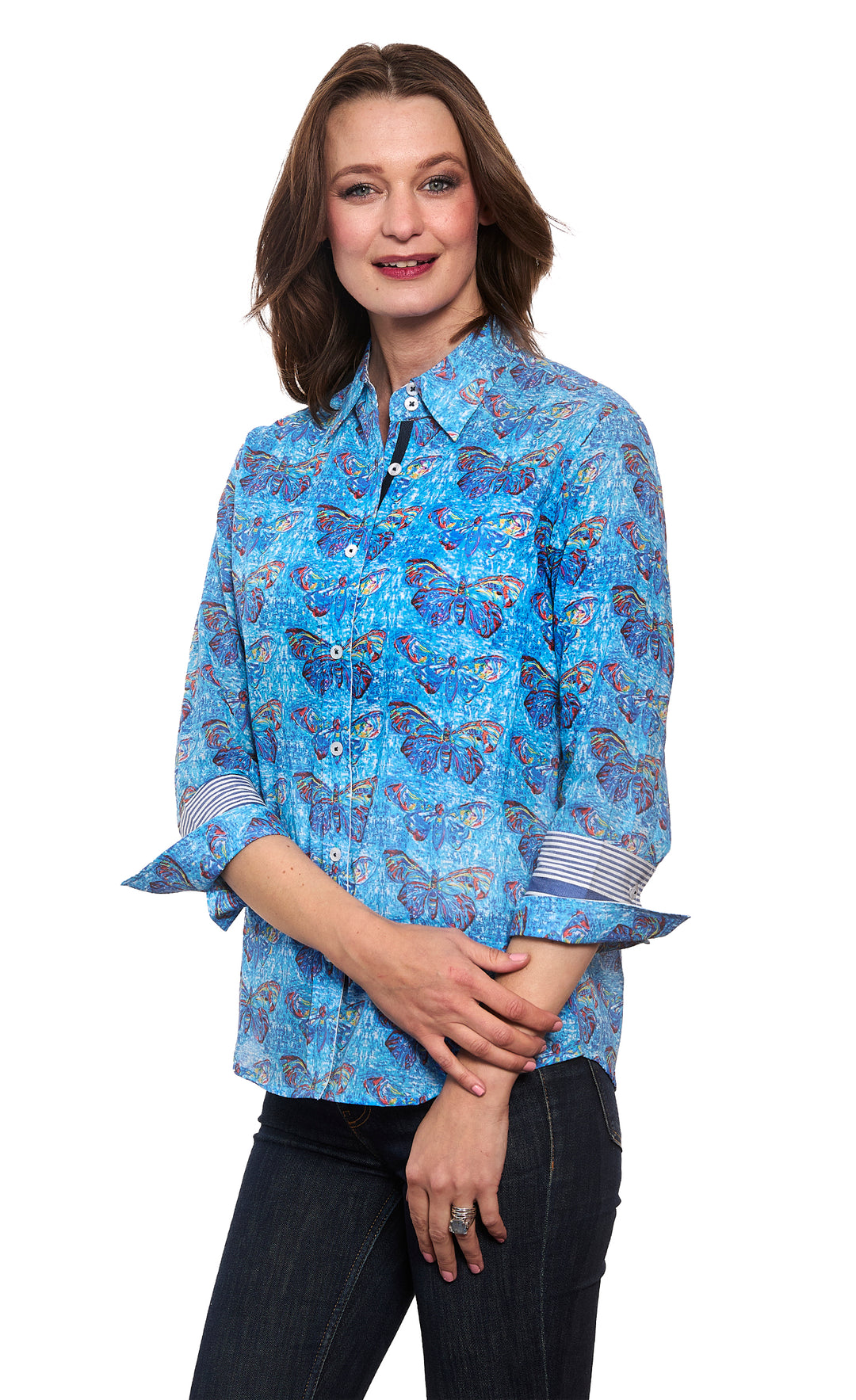 3/4 Sleeve Rome Voile Blue with Butterflies