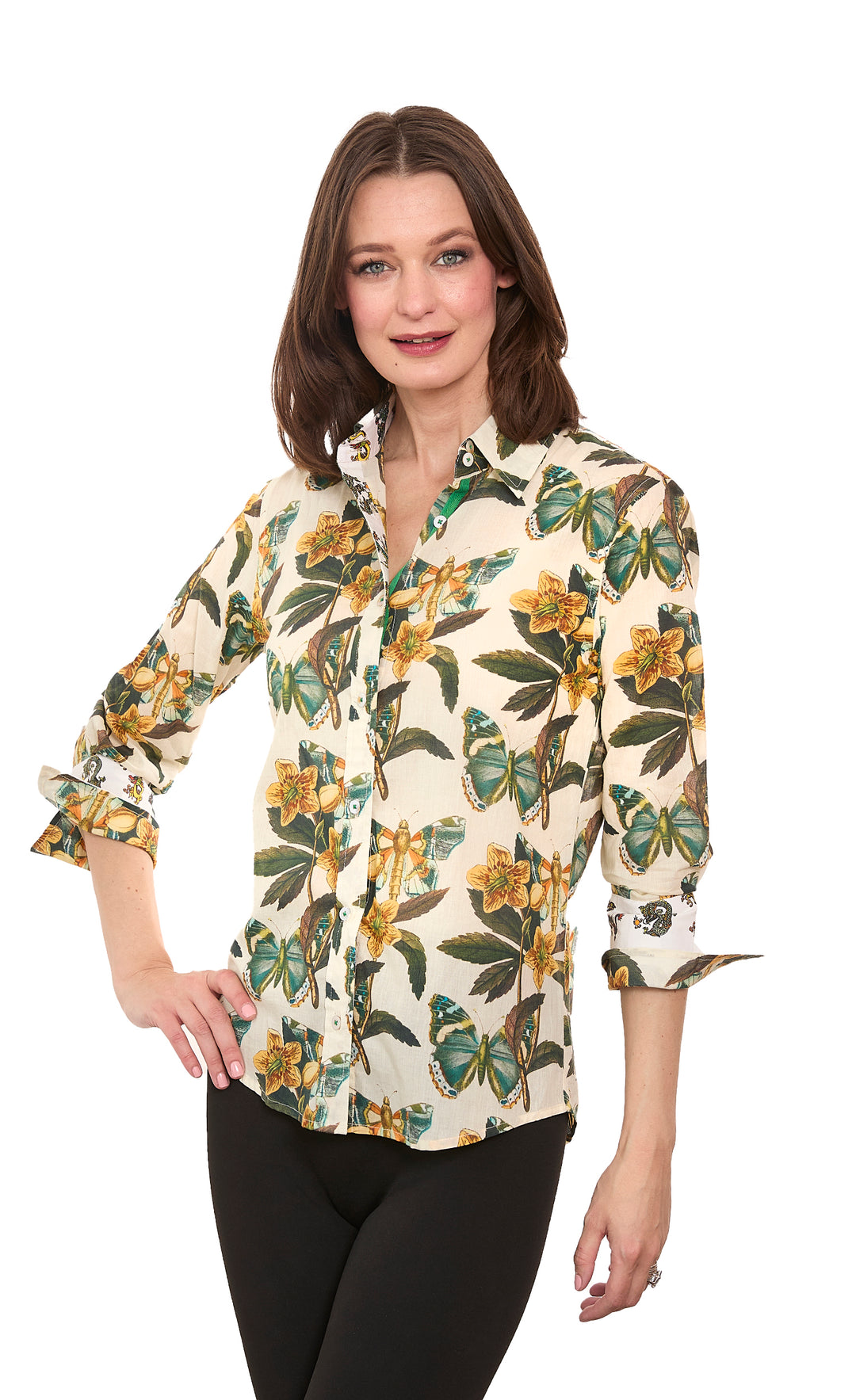 3/4 Sleeve Rome Shirt Butterfly Print