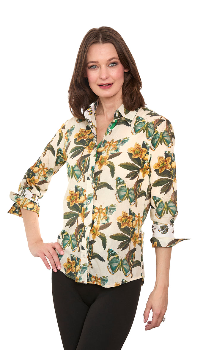 3/4 Sleeve Rome Shirt Butterfly Print