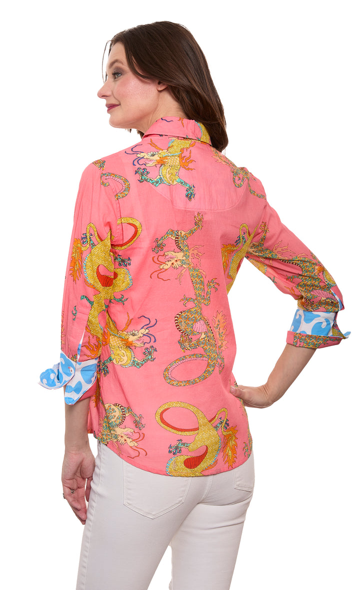 3/4 Sleeve Rome Shirt Coral Dragon Print