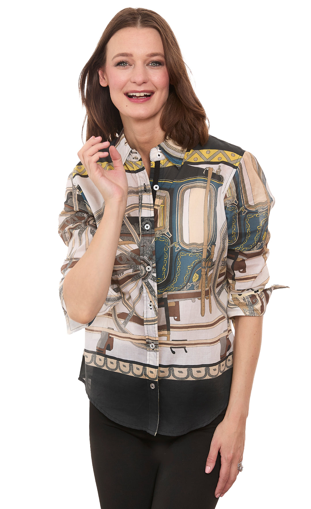 Rome Shirt with 3/4 Sleeves Black Coach Print