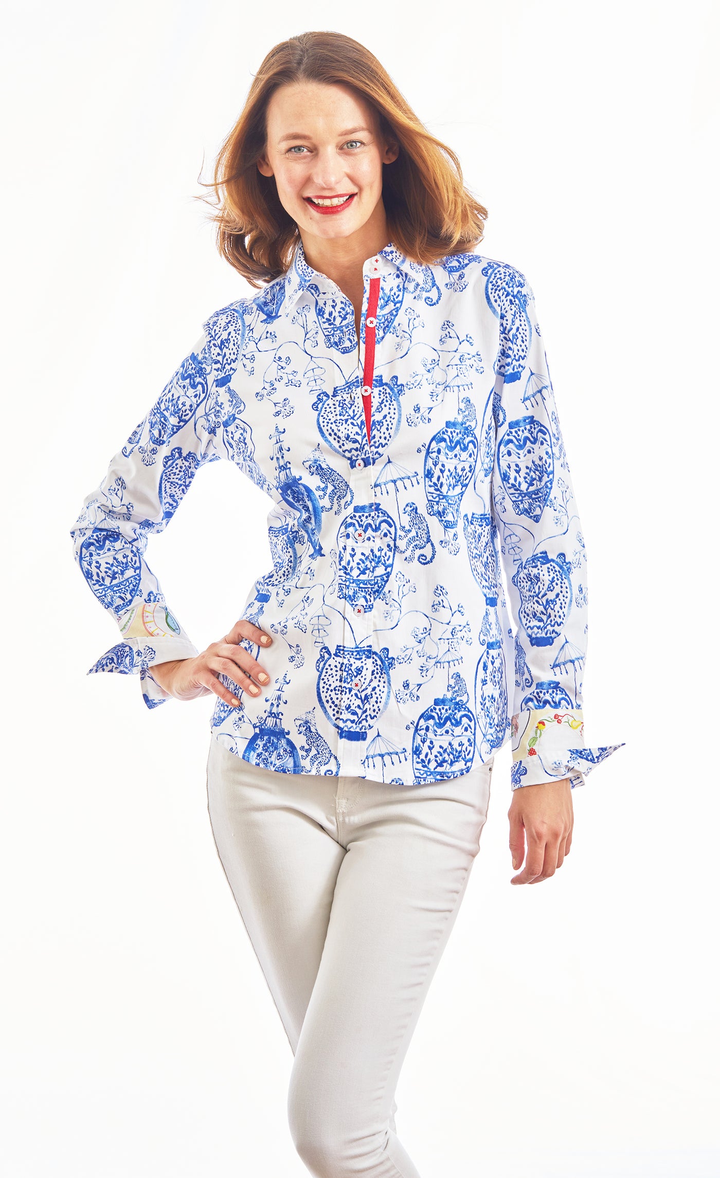 Rome Shirt White Ground Chinoiserie Print XS / 402-S566