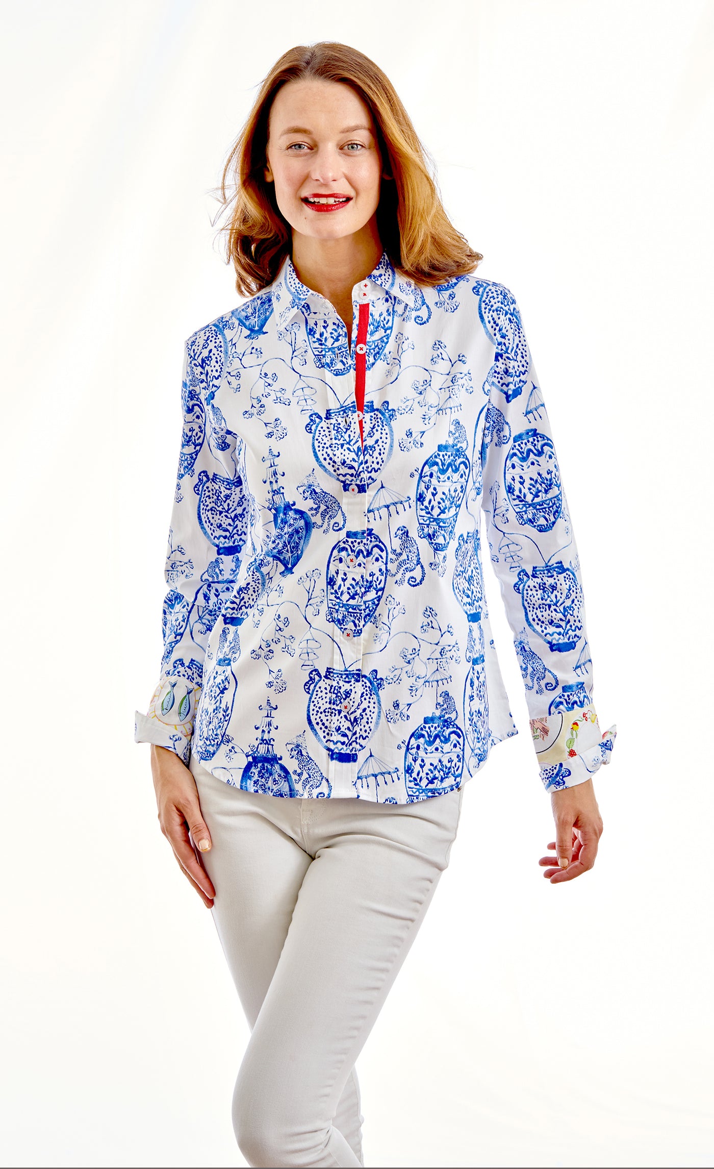 Rome Shirt White Ground Chinoiserie Print XS / 402-S566