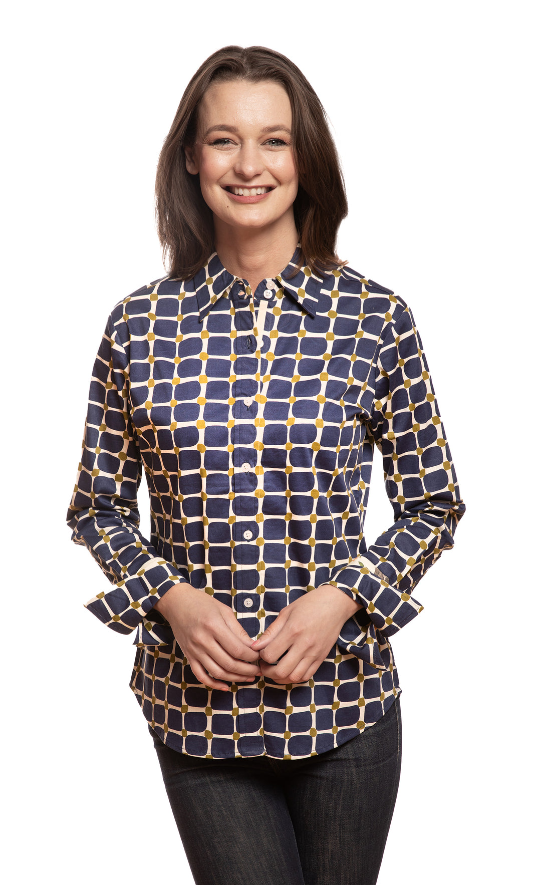 Rome Shirt Navy Olive Grid Print