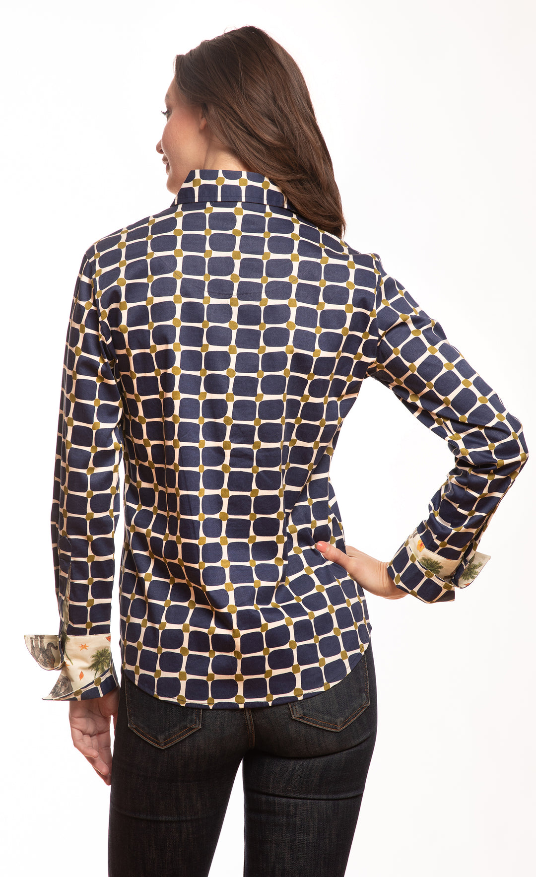 Rome Shirt Navy Olive Grid Print
