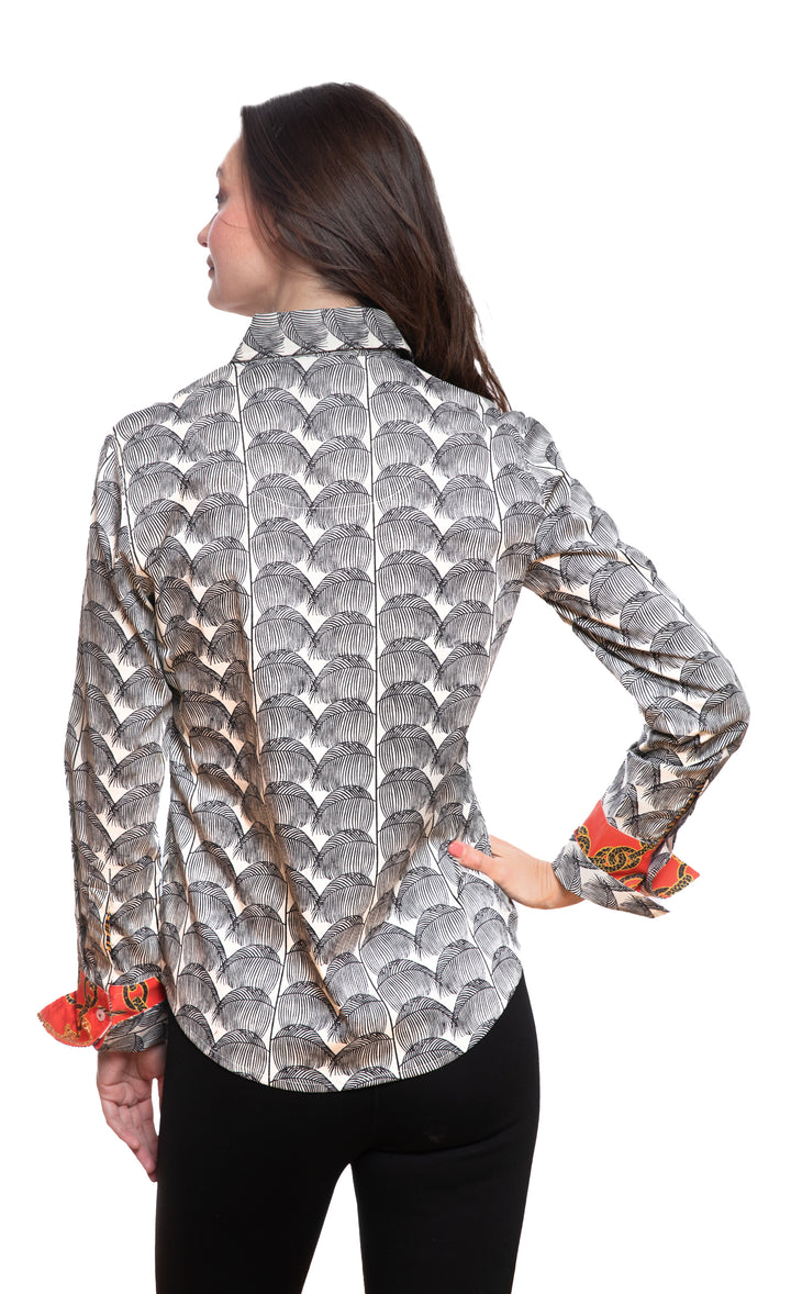 Rome Shirt Black and White Palm Fronds