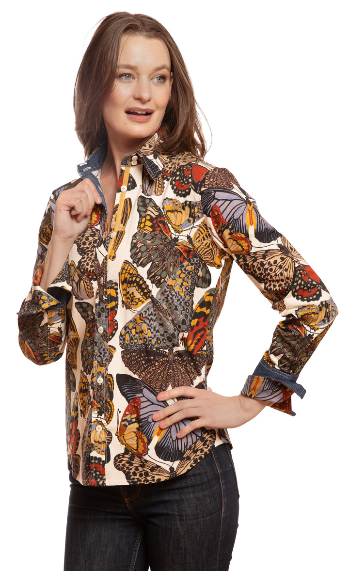 Rome Shirt White Gound Butterfly Print