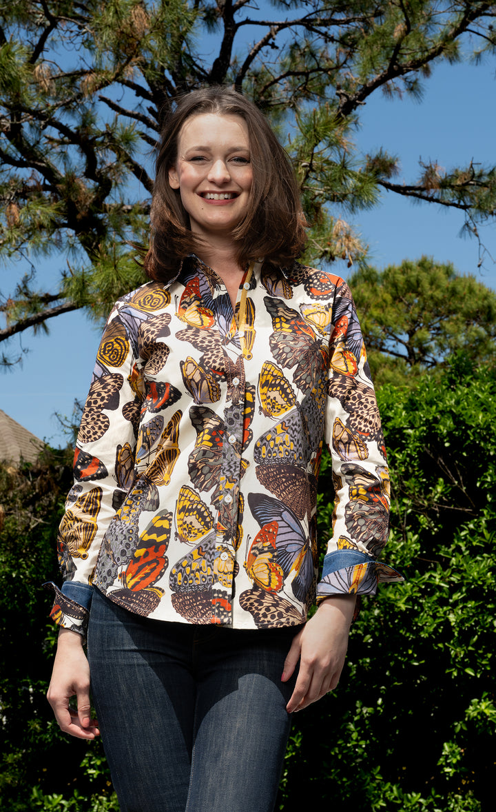 Rome Shirt White Gound Butterfly Print
