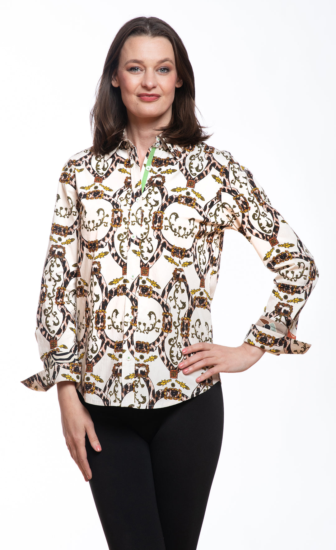 Rome Shirt Ivory Ground with Cheetah Belts