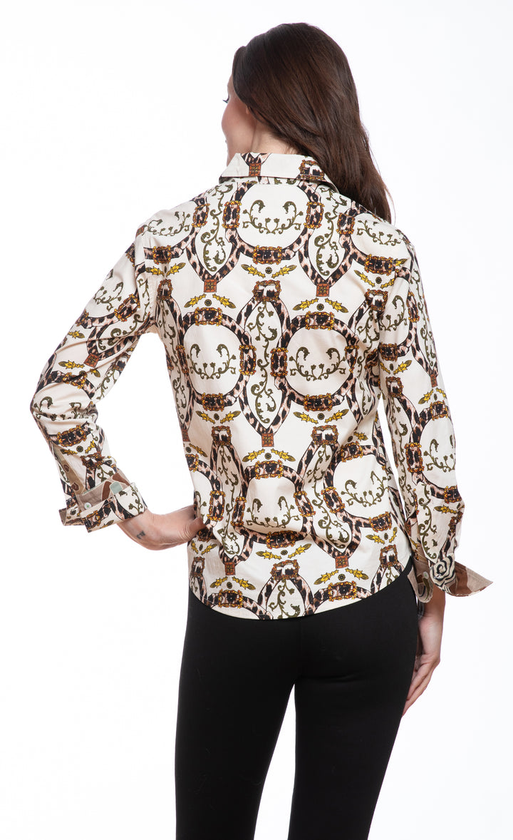 Rome Shirt Ivory Ground with Cheetah Belts