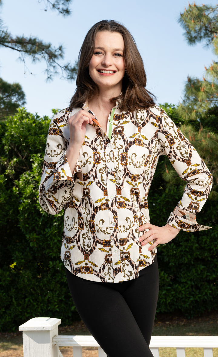 Rome Shirt Ivory Ground with Cheetah Belts