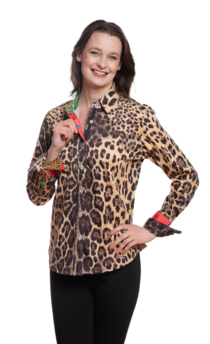 Rome Shirt Cheetah Print with Red Cuff