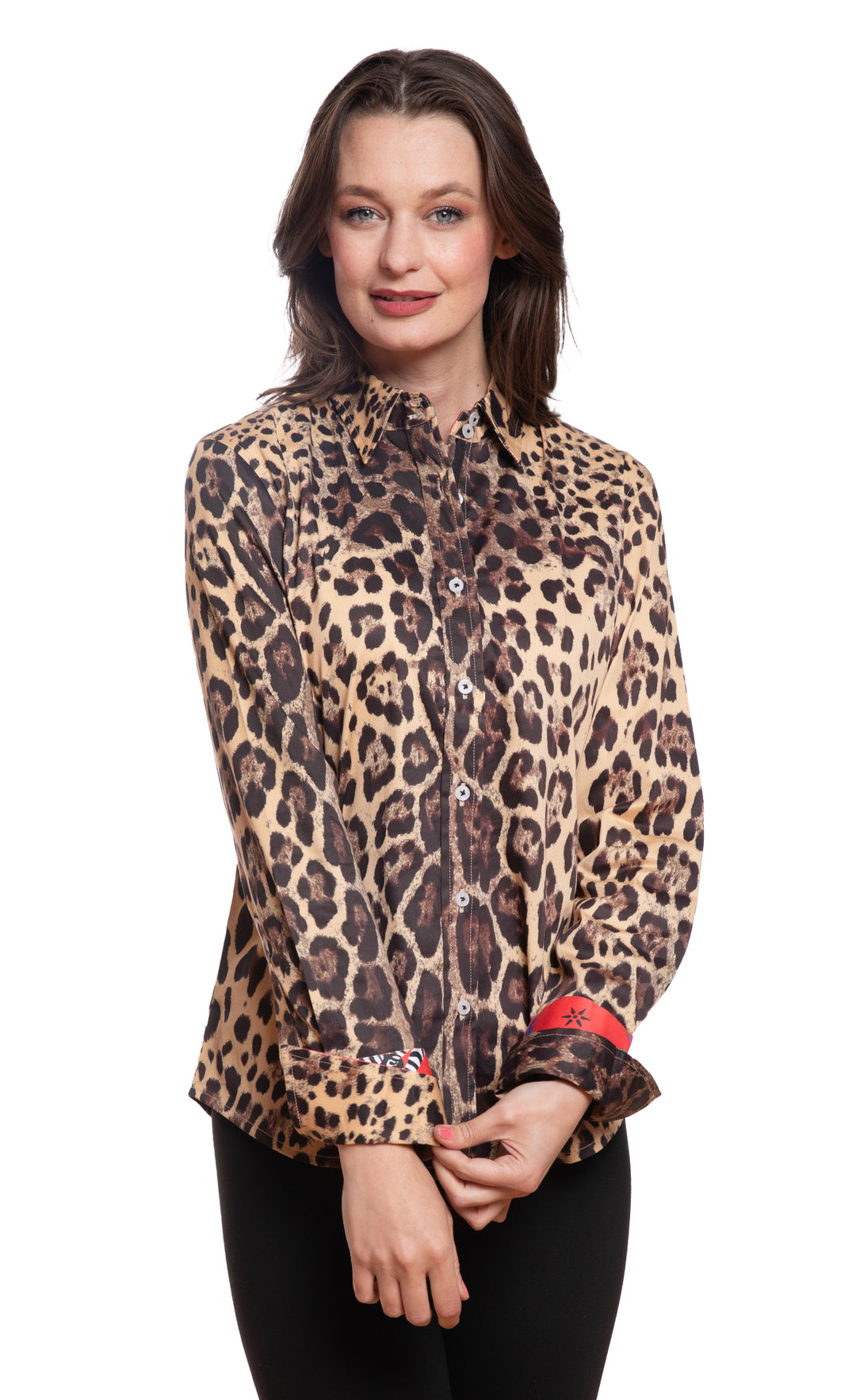 Rome Shirt Cheetah Print with Red Cuff