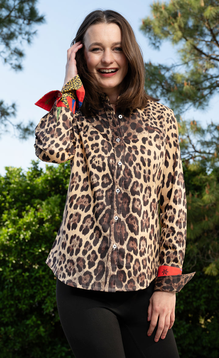 Rome Shirt Cheetah Print with Red Cuff
