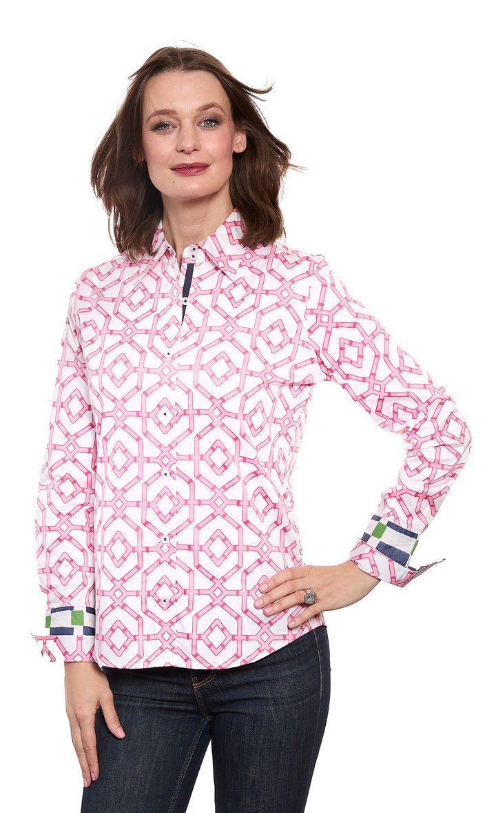 Rome Shirt Fuchsia White Geo